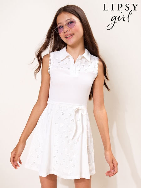 White - Lipsy Jersey Broderie Shirt Dress (5-16yrs)