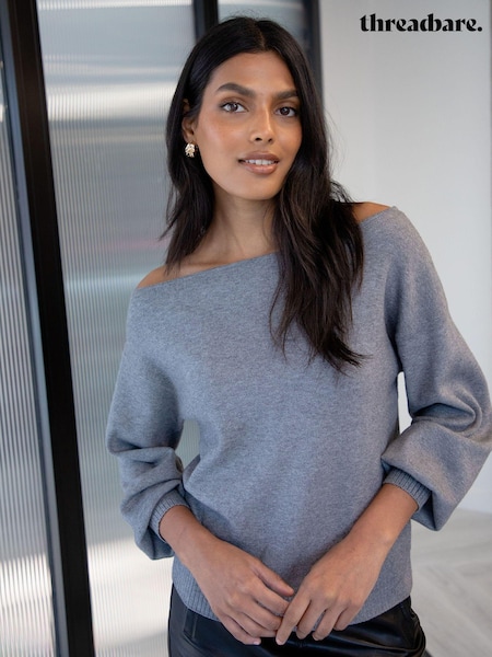 Threadbare Grey Slash Neck Knitted Jumper (595813) | €38