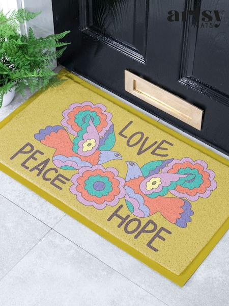 Artsy Mats Elizabeth Olwen Love Peace Hope Indooroutdoor Doormat