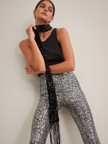 Black Sequin Fringe Skinny Scarf (596155) | €11