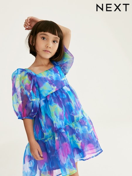 Blue Tiered Organza Dress (3-16yrs) (596195) | 76 QAR - 97 QAR