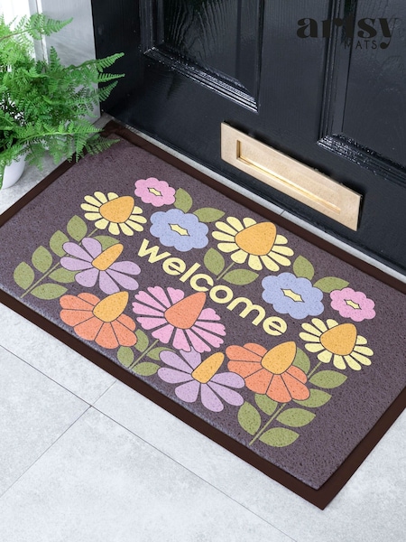 Artsy Mats Elizabeth Olwen Welcome Floral Indooroutdoor Doormat