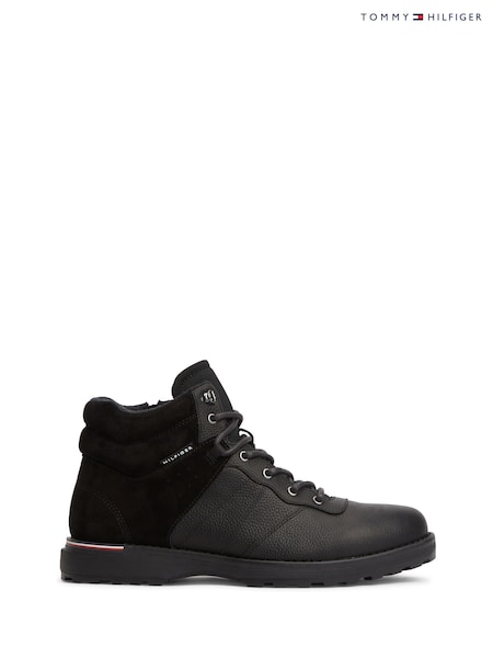 Черный - Regular Tommy Hilfiger Leather Outdoor Cleat Mixed Texture Boots