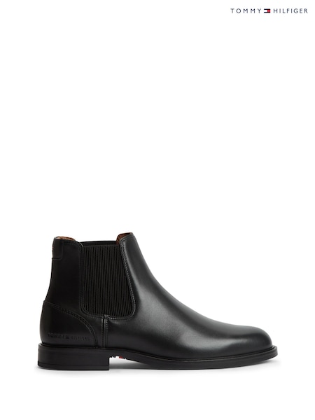 Black - Regular Tommy Hilfiger Leather Rubberised Flag Chelsea Boots