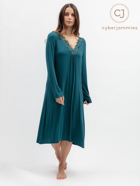 Blau - Nora Rose Jersey-Nachthemd mit floraler Spitze