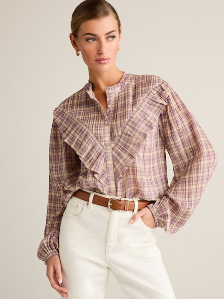 Pink/Cream Ruffle Check Long Sleeve Blouse (596985) | €8