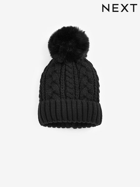 Black Cable Knit Pom Pom Beanie Hat (3mths-16yrs) (597065) | €2 - €6.50
