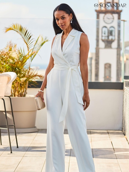 Sosandar Cream Wide Leg Halterneck Tailored Jumpsuit (597105) | €64