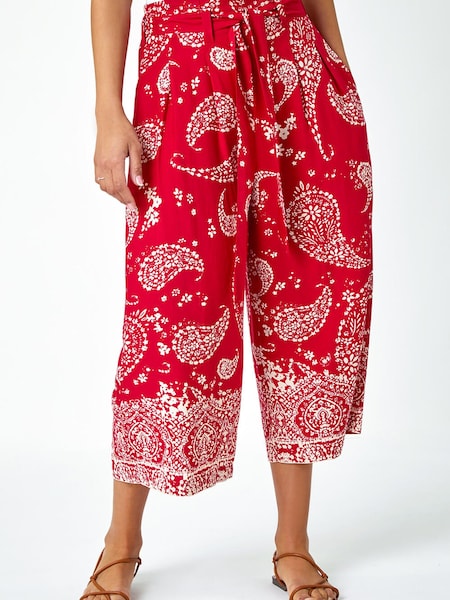 Roman Red Paisley Print Wide Leg Cropped Trousers (597125) | €40