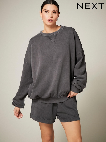 Charcoal Grey Washed Bermuda Knee Jersey Shorts (597296) | €8