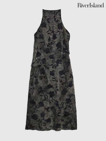 Blue - River Island Petite Halter Neck Devore Maxi Dress