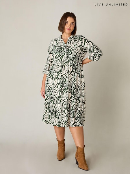 Live Unlimited Green Curve Abstract Print Button Through Shirt Dress (597604) | €50