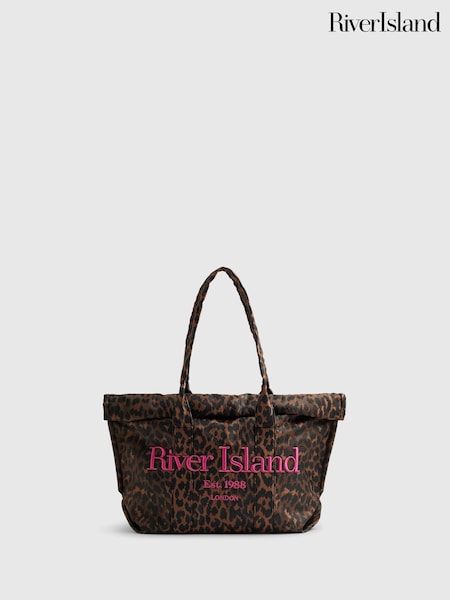 Brown - River Island Leopard Roll Top Holdall Bag