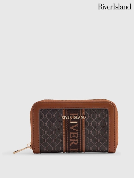 Brown - River Island Monogram Webbing Front Purse