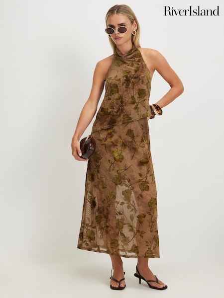purple floral halter neck bodycon midi dress river island Dresses | Halter Neck & Maxi Dresses Candy Cane