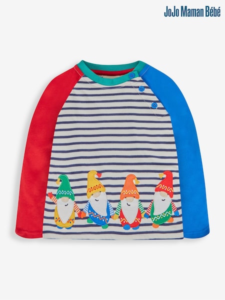 JoJo Maman Bébé Ecru Navy Stripe Gonks Appliqué Top (597914) | $29