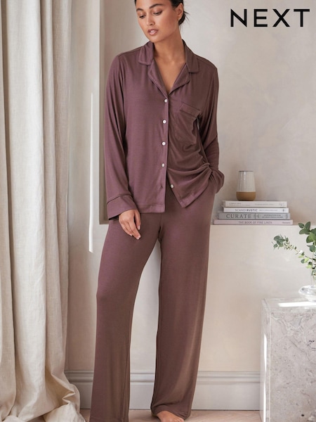 Mauve Ribbed Button Through Pyjamas (598072) | €24