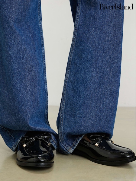 Noir - Mocassins à nœud en similicuir River Island Coupe large