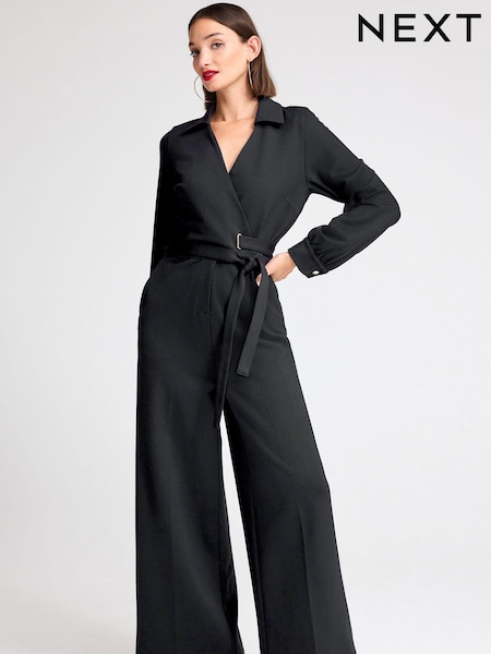 Черный - Ponte Long Sleeve Wide Leg Jumpsuit (598104) | €17