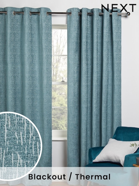 Blue Teal Heavyweight Chenille Eyelet Blackout/Thermal Curtains (598158) | €39 - €92