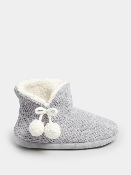 Yours Curve Grey Wide Fit Fluffy Chevron Boots Slippers (598241) | €13