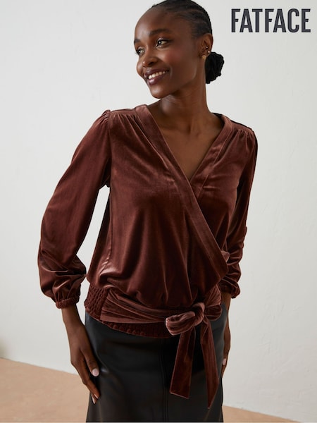 FatFace Brown Reese Velvet Wrap Top (598829) | €37