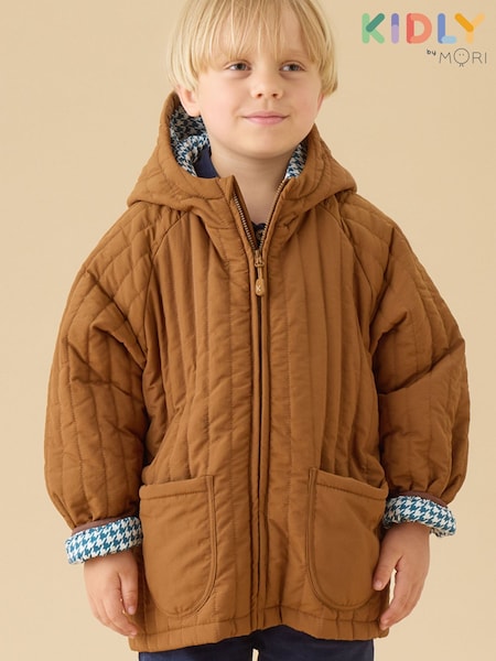 Brown - Kidly By Mori Supersoft Lined Quilted Jacket