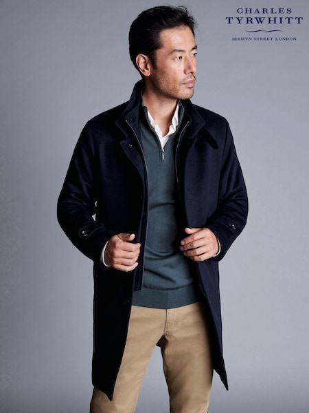 Charles Tyrwhitt Blue Pure Wool Funnel Neck Overcoat (599126) | €358