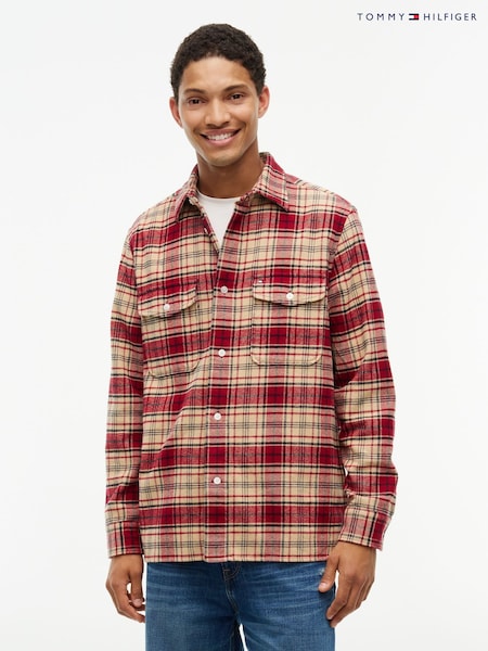 Red - Regular Tommy Hilfiger Relaxed Fit Check Flannel Overshirt