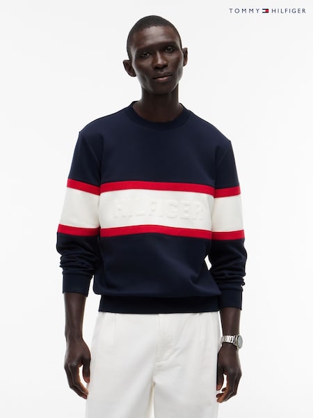 Blue - Regular Tommy Hilfiger Colour Blocked Intecho Knit Sweatshirt