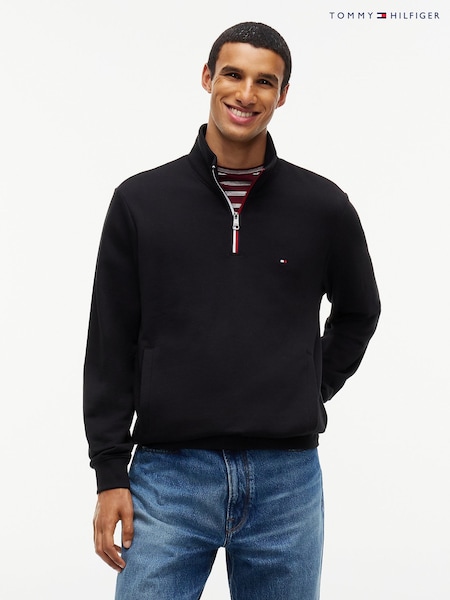 Black - Regular Tommy Hilfiger Global Stripe Terry Quarter Zip Sweatshirt