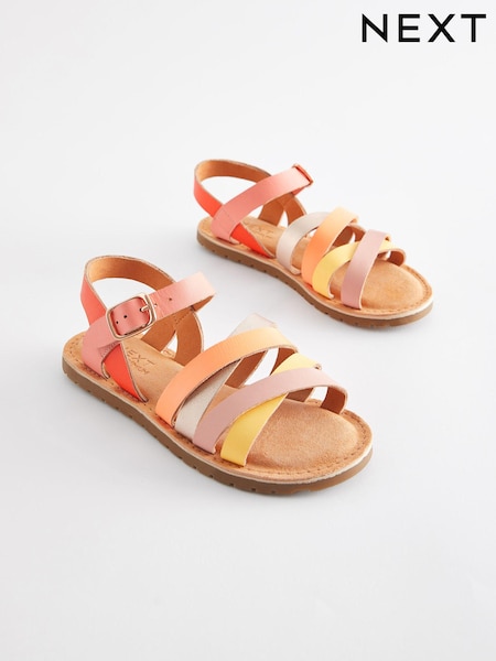Pink Multicolour Leather Strappy Sandals (599617) | AED78 - AED102