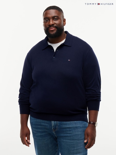 Blue - Regular Tommy Hilfiger Plus Regular Fit Polo Jumper With Cashmere