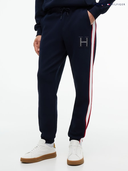 Blue - Regular Tommy Hilfiger Logo Stripe Pique Cuffed Joggers