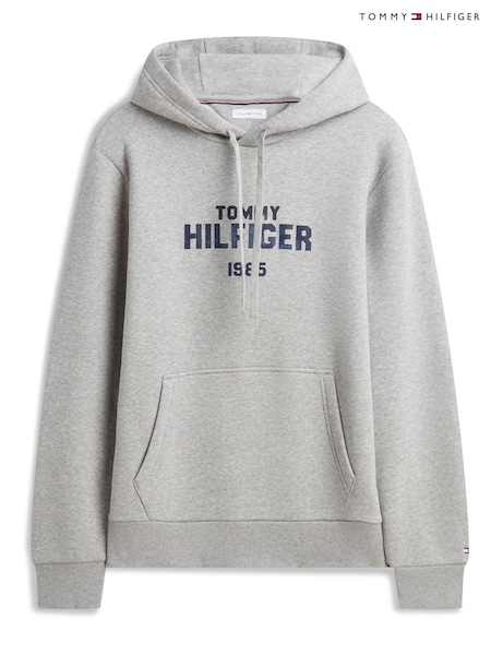 אפור - Regular Tommy Hilfiger Logo Embroidery Fleece Hoodie