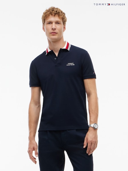 Көк - Regular Tommy Hilfiger Regular Fit Tipped Collar Polo Shirt