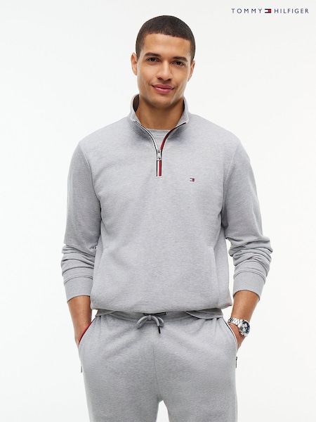 Grey - Regular Tommy Hilfiger Global Stripe Terry Quarter Zip Sweatshirt