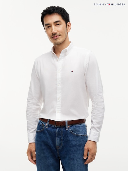 أبيض - Regular Tommy Hilfiger Flex Slim Fiit Dobby Shirt