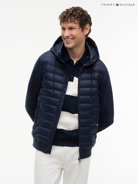 Blue - Regular Tommy Hilfiger Mixed Texture Zip-thru Hooded Sweatshirt