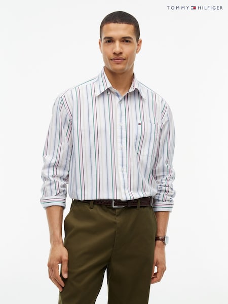 Білий - Regular Tommy Hilfiger Relaxed Fit Mixed Stripe Poplin Shirt