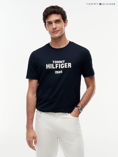 Blue - Regular Tommy Hilfiger Contrast Logo Crew Neck Jersey T-shirt