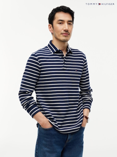 Blue - Regular Tommy Hilfiger Regular Waffle Long Sleeve Polo Shirt