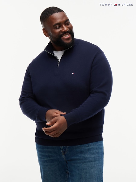 Blue - Regular Tommy Hilfiger Plus Quarter-zip Jumper With Cashmere