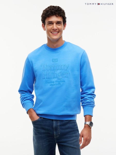 Blue - Regular Tommy Hilfiger Tonal Logo Embroidery Relaxed Sweatshirt