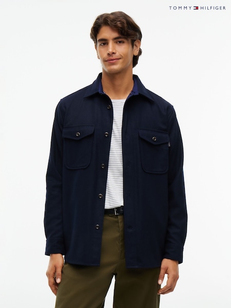 Blue - Regular Tommy Hilfiger Relaxed Fit Wool Blend Shirt