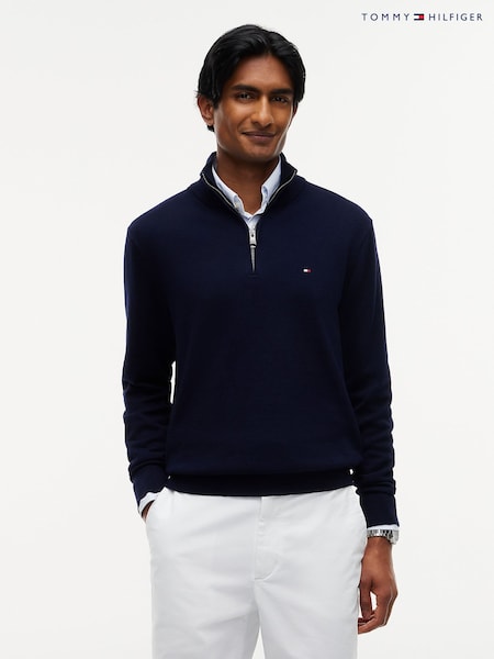 Zils - Regular Tommy Hilfiger Mock Neck Quarter Zip Jumper With Cashmere