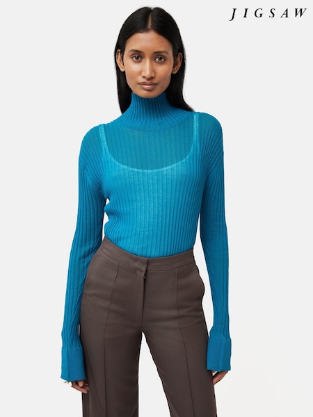 Jigsaw Blue Fluted Cuff Plisse Knit Top (600511) | €28