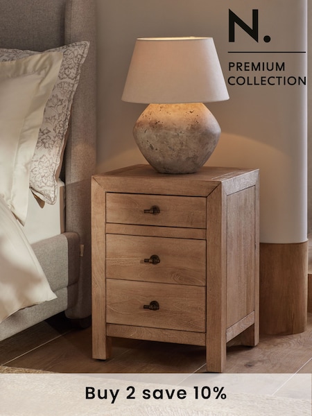 Dark Natural Chandler N. Premium Solid Mango Wood 3 Drawer Bedside Table (600888) | €610