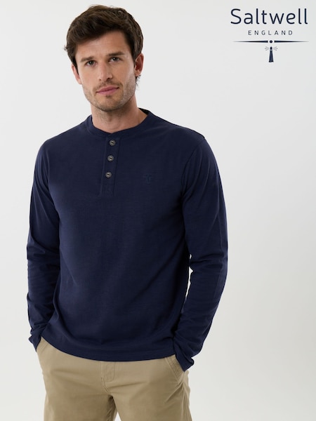 Blue - Regular Saltwell Cotton Sleeved Grandad Collar Top