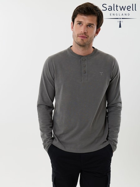 Gri - Regular Saltwell Cotton Sleeved Grandad Collar Top